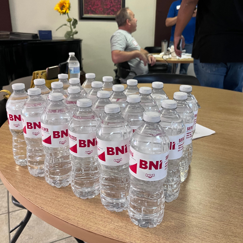 Water bottle with personalized information for branding, networking, promotion, and fun events