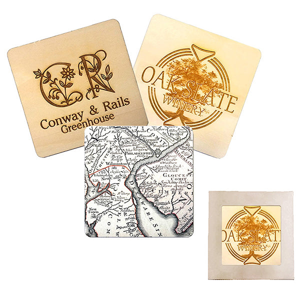 Baltic Birch Wooden Coasters – Personalized Drink Coaster Set (4)