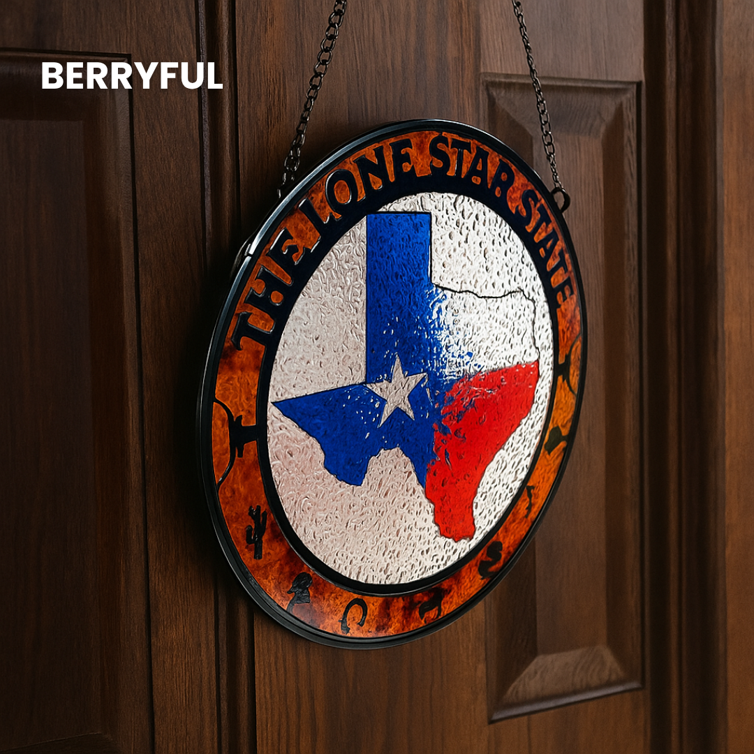 Lone Star State Stained Glass Suncatcher – Texas Symbols Home Decor