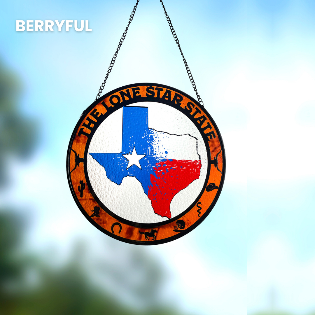 Lone Star State Stained Glass Suncatcher – Texas Symbols Home Decor
