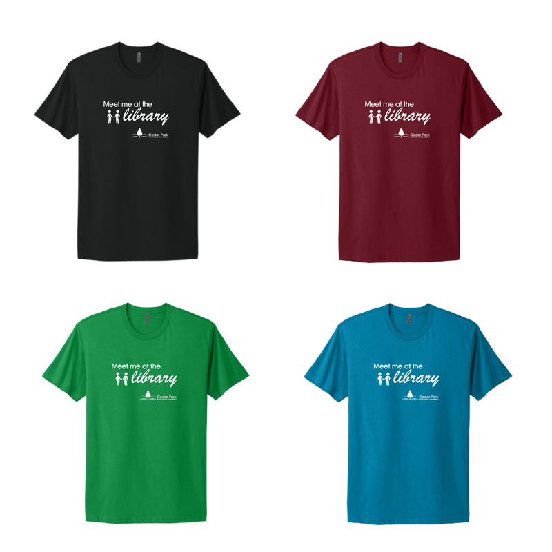 Meet Me at the Library shirt Cedar Park fundraiser — soft reader tee for book lovers and library supporters 2025