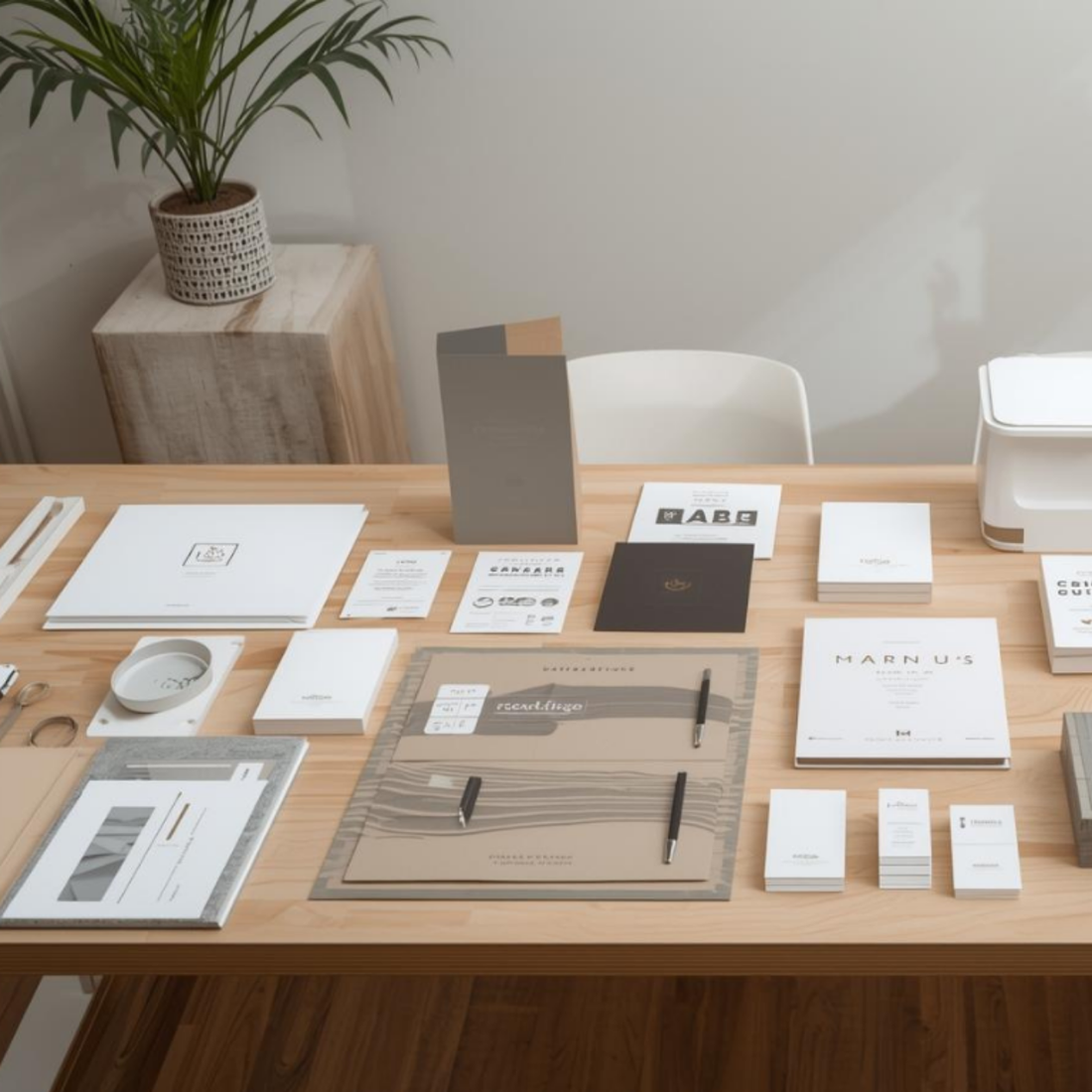 Branded event and trade show kits prepared for marketing teams in Austin, Texas, featuring organized printed materials and coordinated event elements.
