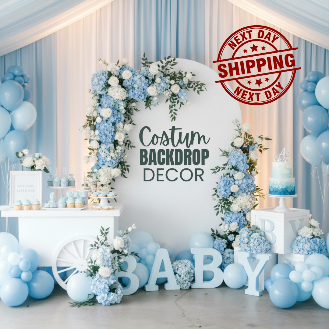 Baby shower backdrop decor with balloons and flowers