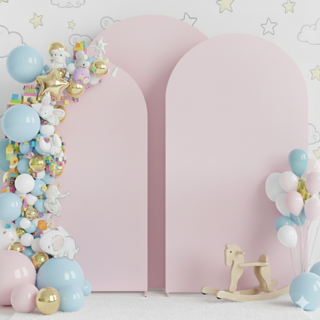 Event photo backdrop with balloon garland design