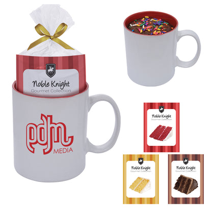 Custom 11 oz stoneware mug with cake mix and bow – personalized gift set