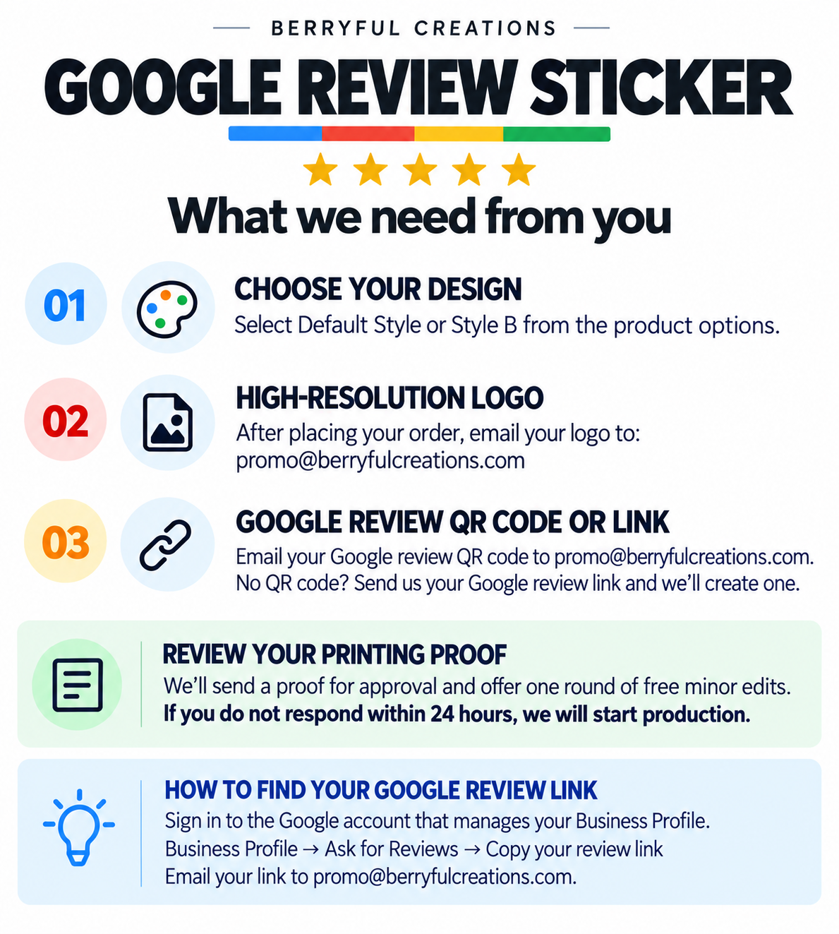 Custom Google Review QR code matte vinyl sticker sheet with business logo and individually die-cut review stickers