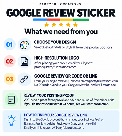 Custom Google Review QR code matte vinyl sticker sheet with business logo and individually die-cut review stickers