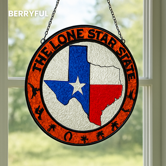 Lone Star State Stained Glass Suncatcher – Texas Symbols Home Decor