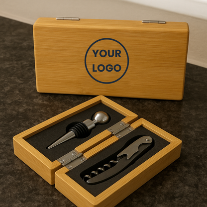 Custom bamboo gift box with wine accessories