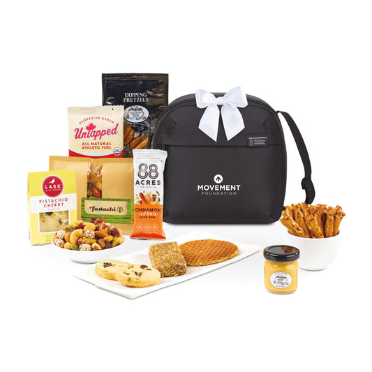 Out to Lunch Gourmet Treats Cooler with premium snacks in insulated bag